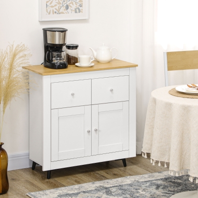 HOMCOM Buffet Rangement Blanc 2 Tiroirs 2 Portes 78x35x80 cm