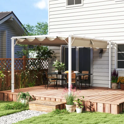 Outsunny Pergola Aluminium 3x4m Toit Rétractable Blanc Patio