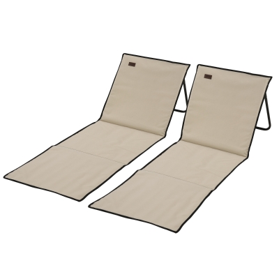 Outsunny Lot 2 Tapis Plage Dossier Inclinable Polyester Beige