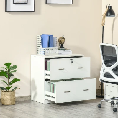 Vinsetto Cajonera de Oficina con 2 Cajones para Carpetas Colgantes con Cerradura y 2 Llaves 74x42x72 cm Blanco(m-7)