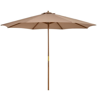 Outsunny Parasol Droit Ø3m Bois Polyester Kaki