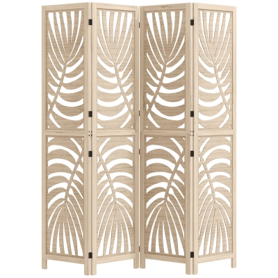 HOMCOM Paravent Bois 4 Panneaux 160x170cm Pliable Naturel