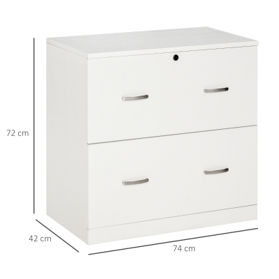 Vinsetto Cajonera de Oficina con 2 Cajones para Carpetas Colgantes con Cerradura y 2 Llaves 74x42x72 cm Blanco(m-3)