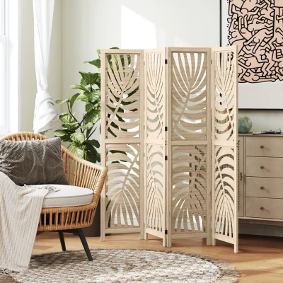 HOMCOM Paravent Bois 4 Panneaux 160x170cm Pliable Naturel