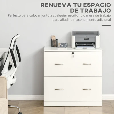 Vinsetto Cajonera de Oficina con 2 Cajones para Carpetas Colgantes con Cerradura y 2 Llaves 74x42x72 cm Blanco(m-4)