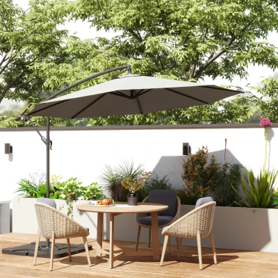 Outsunny 3m Cantilever Parasol with Crank Light Grey