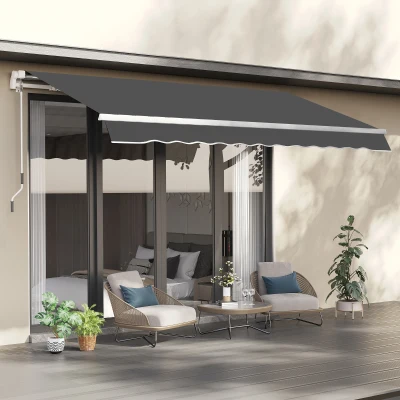 Outsunny Toile Store Banne 2,82x2,4m Polyester Gris Anti-UV