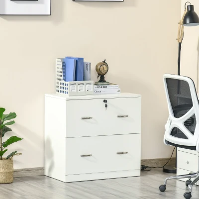 Vinsetto Cajonera de Oficina con 2 Cajones para Carpetas Colgantes con Cerradura y 2 Llaves 74x42x72 cm Blanco(m-2)