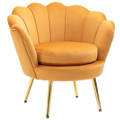HOMCOM Loungefauteuil, Vintage Fauteuil in Fluweellook, Metalen Frame, 76 x 67 x 74 cm, Geel