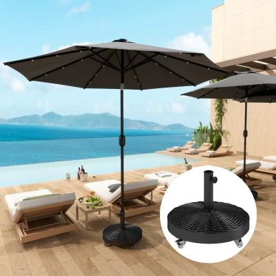 Outsunny Base para Chapéu de Sol Redonda Suporte para Chapéu de Sol com Rodas Peso 25 kg para Jardim Terraço Ø52x42 cm Preto