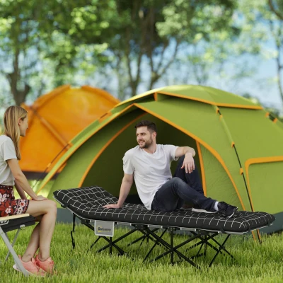 Outsunny Klappbares Campingbett, Feldbett mit Matratze, ergonomisch, Metallrahmen, Schwarz