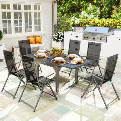 Outsunny Set da Giardino 7 Pezzi con 6 Sedie e Tavolo Allungabile