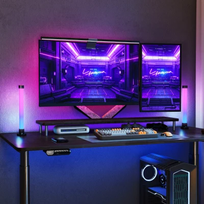 HOMCOM Conjunto de 2 Candeeiros de Mesa LED com Controlo Remoto App Bluetooth Sincronização com Música 6x6x32,5 cm Branco