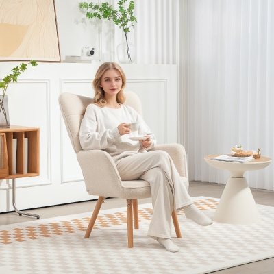 HOMCOM Tufted Wingback Accent Chair Cream White