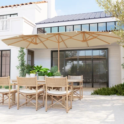 Outsunny Chapéu de Sol Duplo 4,55x2,65 m Chapéu de Sol de Exterior com Manivela Manual e Proteção Solar Chapéu de Sol Grande Creme