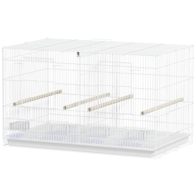 PawHut Gaiola para Pássaros com Divisória Gaiola para Aves com 4 Comedouros 4 Poleiros e Bandeja Amovível 76x46x46 cm Branco