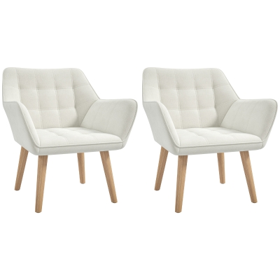 Set of 2 Accent Chairs Cream White with Thick Padding