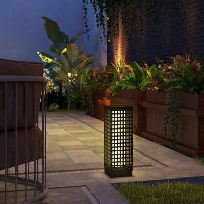 Outsunny Candeeiro Solar de Vime Sintético com Luzes LED Ligar/Desligar Automático para Varanda Pátio 15,5x15,5x46 cm Preto