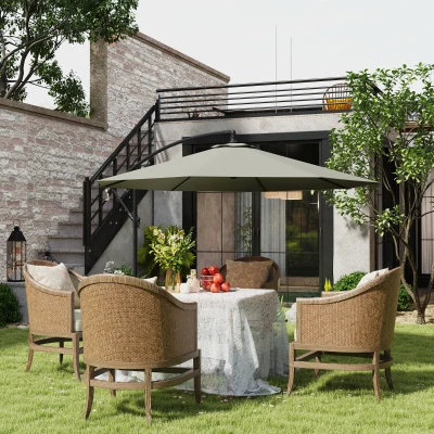 Outsunny 3m Cantilever Umbrella Light Grey with Crank Handle