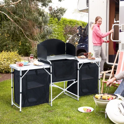 Outsunny Portable Camping Kitchen with Heat-Resistant Top