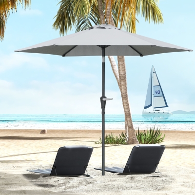 Outsunny Chapéu de Sol de Jardim Ø230x216 cm com Teto Ajustável Abertura Manual Impermeável para Pátio Piscina Praia Cinzento