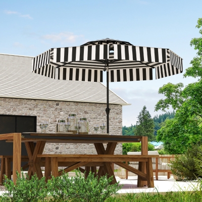 Outsunny Chapéu de Sol para Jardim Ø263 cm Chapéu de Sol de Exterior com Ângulo Ajustável e Manivela Proteção UV30+ Preto e Branco