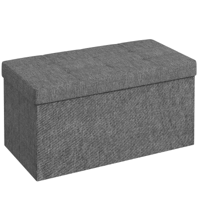 HOMCOM Baúl de Almacenaje para Dormitorio Plegable 84L Tapizado de Lino Sintético con Tapa para Salón 76x38x38 cm Gris Oscuro