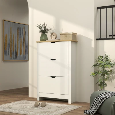 HOMCOM Slim Shoe Cabinet High Gloss White 3 Flip Drawers