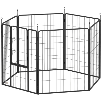 PawHut Hundezaun, Haustiergehege, 6 Paneele, Stahl, faltbar, Grau