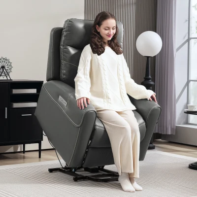 HOMCOM Power Lift Recliner Chair Faux Leather Charcoal Grey