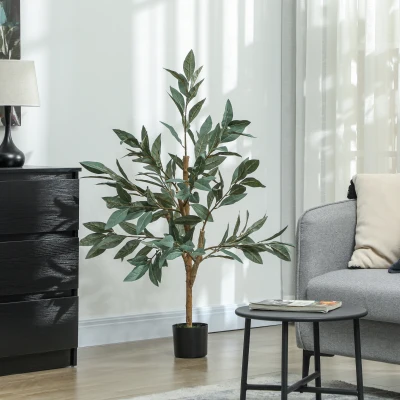 HOMCOM Árbol Artificial de Laurel 120 cm Decoración para Hogar Oficina Balcón Dormitorio Verde