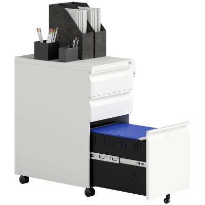 Vinsetto 3-Drawer Steel Filing Cabinet Lockable White