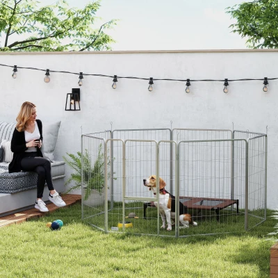 PawHut Huisdierenomheining, Hondenhek, Huisdierenspeelplaats, Flexibel Aanpasbaar, Roestvrij Staal