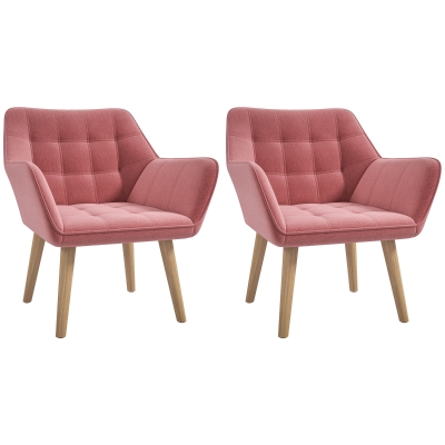 Accent Chair Set of 2 Arm Chairs Pink Thick Padding