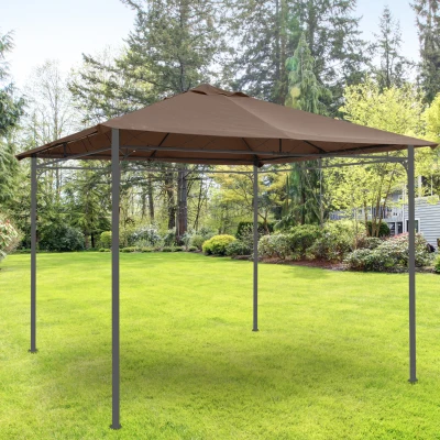 Outsunny Techo de Repuesto 300x300 cm para Cenador de Jardín Cubierta de Repuesto de Gazebo Pabellón Exterior con 8 Orificios de Drenaje y Ventilación Café