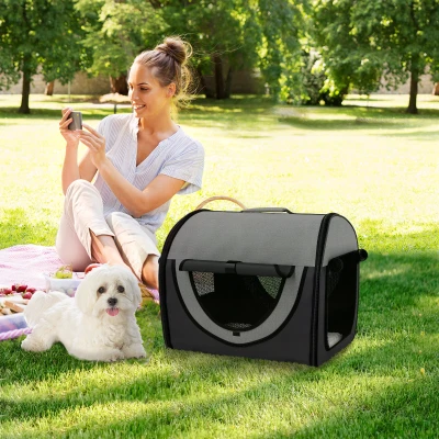 Pawhut Folding Soft Pet Crate Black 46x36x41cm