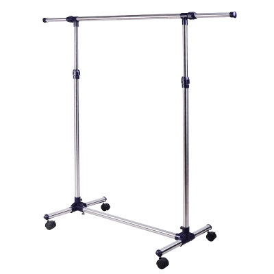 HOMCOM Charriot com Altura Ajustável Cabideiro com Rodas para Roupas Aço Inoxidável 86-160x45x95-170cm Prata e Preto