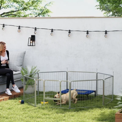 PawHut Huisdierenren, Hondenhek, Huisdierenspeelplaats, Flexibel Aanpasbaar, Roestvrij Staal