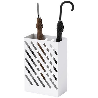 HOMCOM Paraplustandaard met Lekbak, 4 Haken, Staal, 28L x 14B x 41H cm, Wit