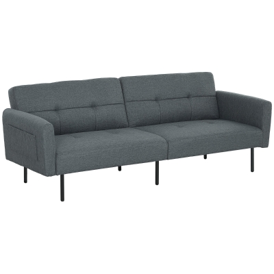 Canapea Extensibilă 2 în 1 cu 3 Locuri și Brațe, 200x77x72 cm, Gri