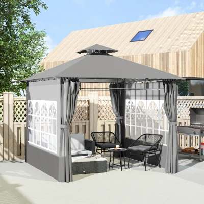 Outsunny 3x3m Metal Gazebo Light Grey with Removable Sidewalls