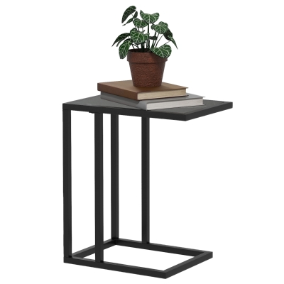 HOMCOM C Shape Bedside Table Metal Frame Marble-Effect Black