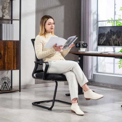 HOMCOM Ergonomic Padded Desk Chair Sled Base Black