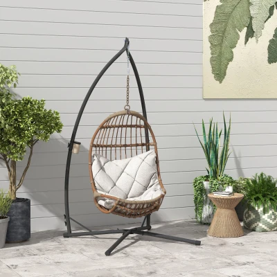 Outsunny Suporte para Cadeira Suspensa com Estrutura de Aço e Suporte para Copos Suporte para Cadeira de Baloiço 105x105x215 cm Preto