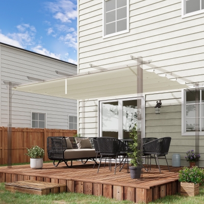 Outsunny Cobertura para Pérgola 3,5x2,5 m Teto de Substituição Retrátil para Pérgola com 10 Orifícios de Drenagem Creme