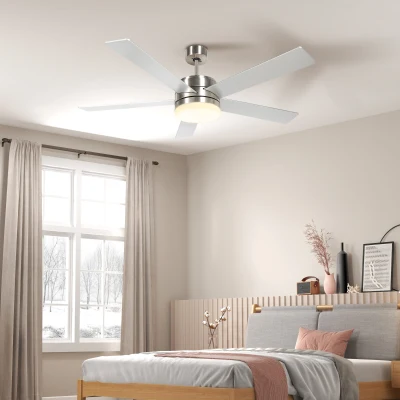 HOMCOM Ventilador de Techo con Luz LED 46W Ventilador de Techo Silencioso Ø132 cm con 5 Aspas Reversibles Control Remoto Haya
