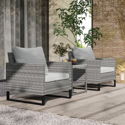 Outsunny 3-Piece Rattan Bistro Set Grey with Cushions