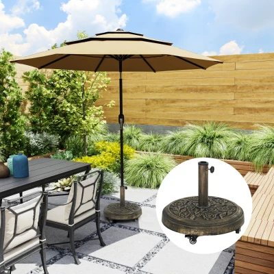 Outsunny Base para Sombrilla con Ruedas Diseño Retro Floral Resistente para Jardín Terraza y Piscina Ø49x42 cm Color Bronce
