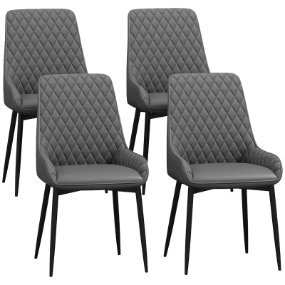 HOMCOM Set of 4 PU Leather Dining Chairs Metal Frame Grey