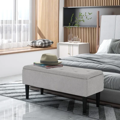 HOMCOM Foldable Storage Ottoman Fabric Grey 95x38x45cm
